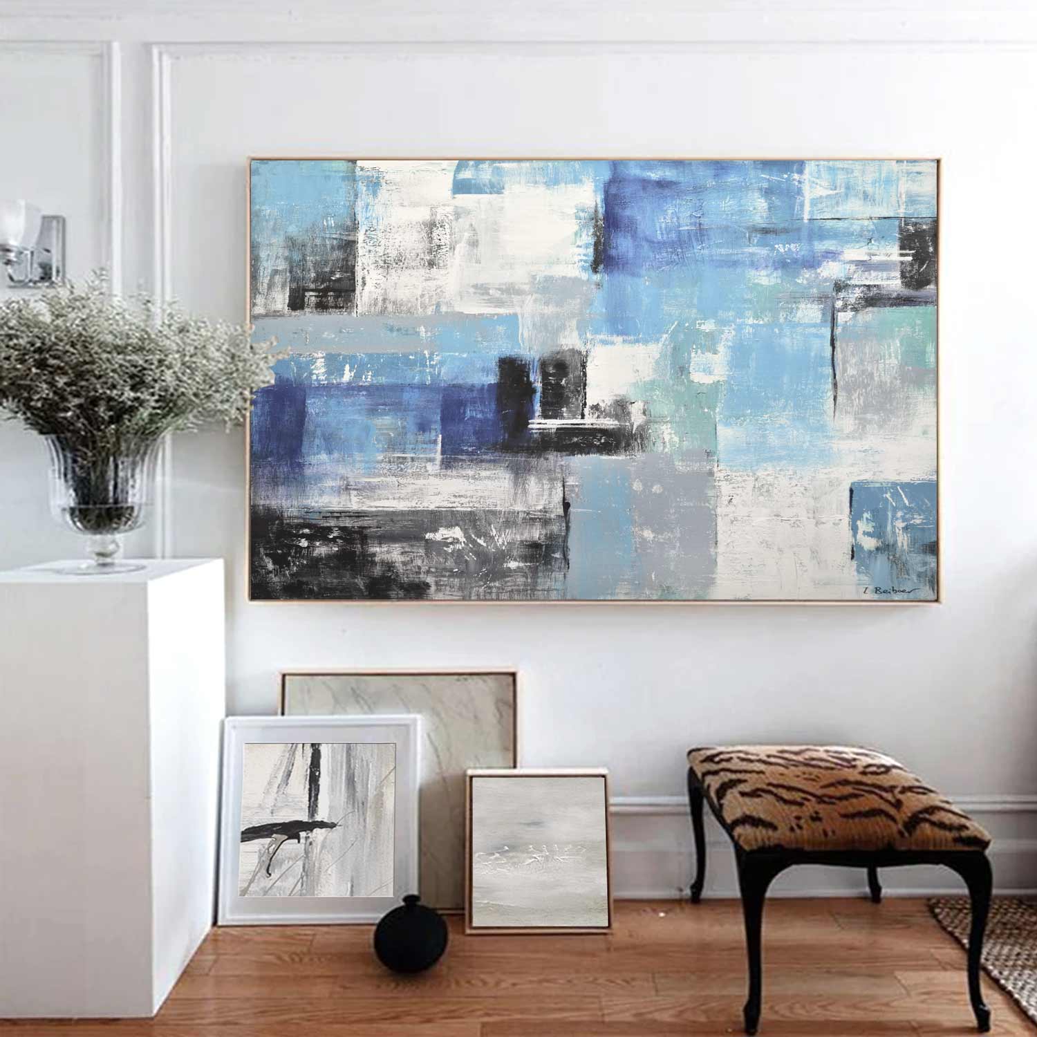 Geometric Abstract Blue Framed Art "Blue Zone"