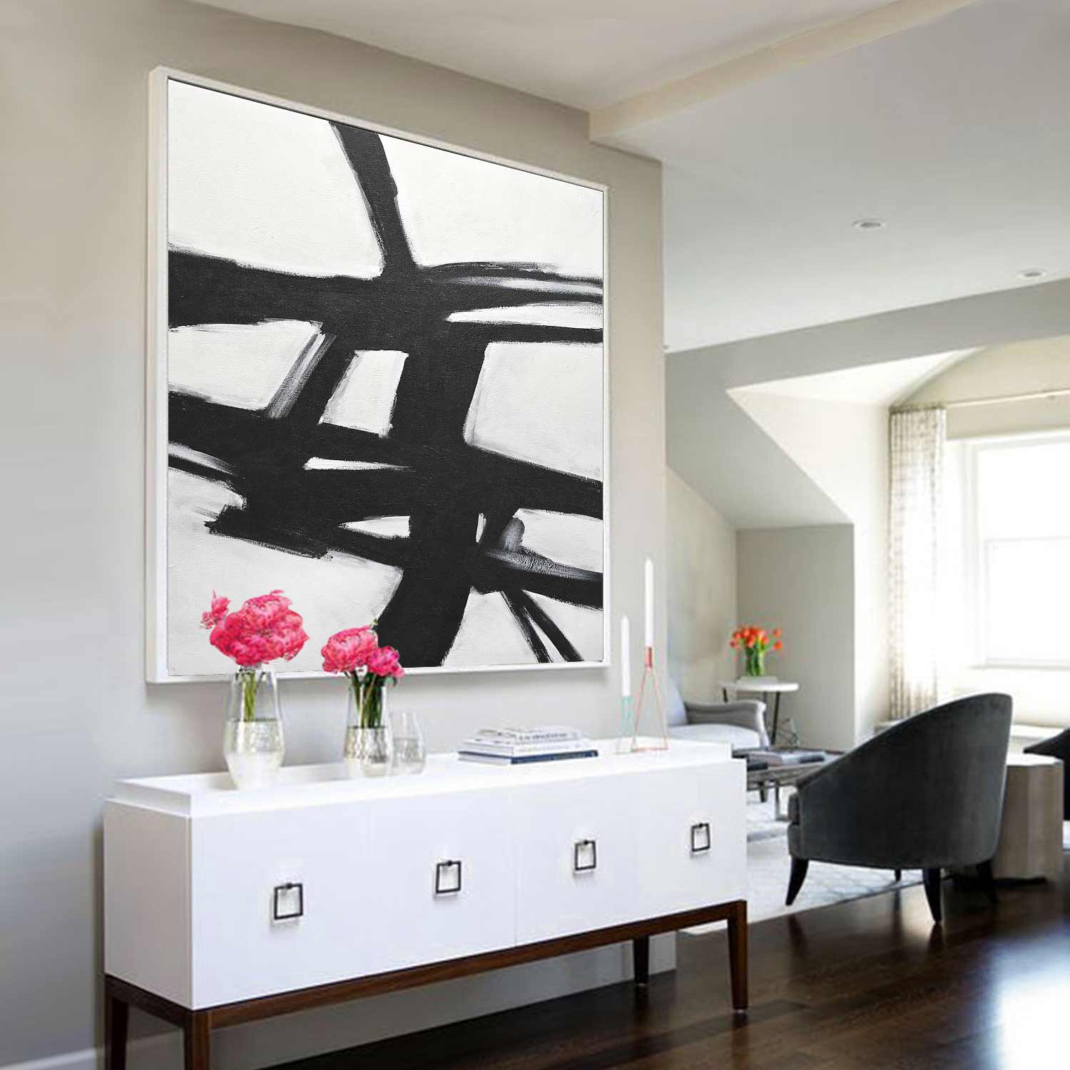 Black And White Abstract Expressionist Wall Art "Next Chapter"