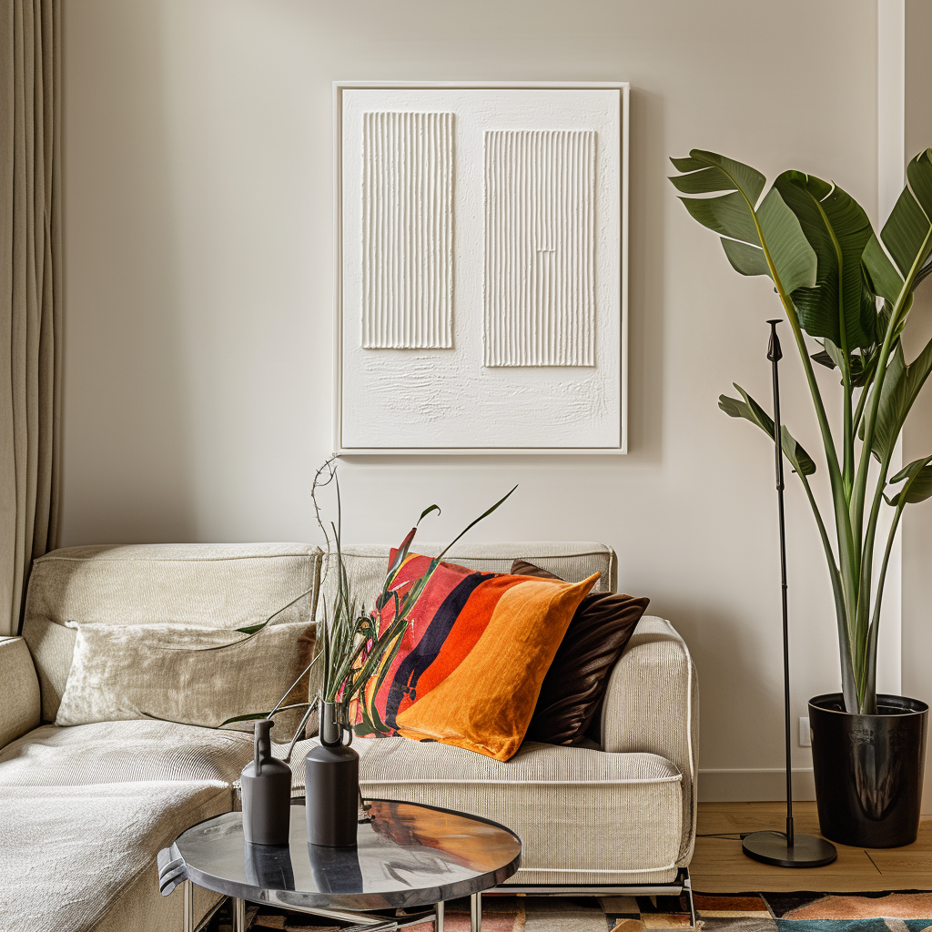 Minimalist white textured painting with vertical ridges and twin rectangular forms