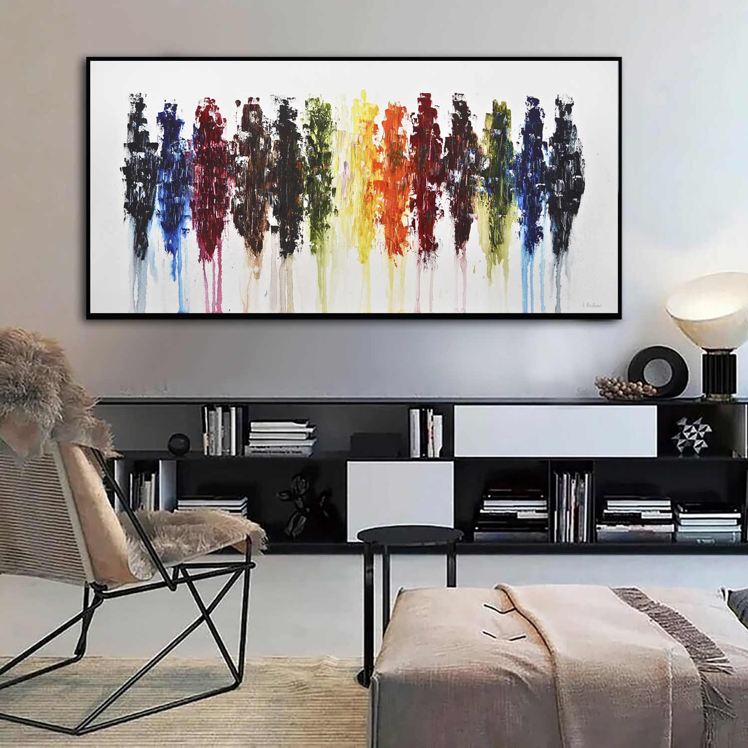 Original Colorful Abstract Painting "Dark on Fire"