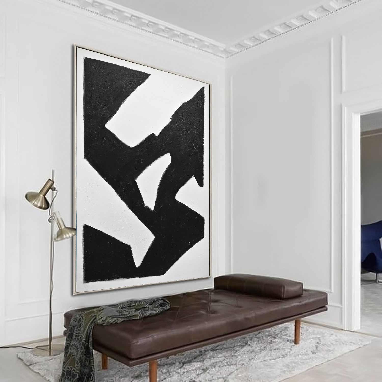 Mid Century Black White Abstract Painting "Elevate"