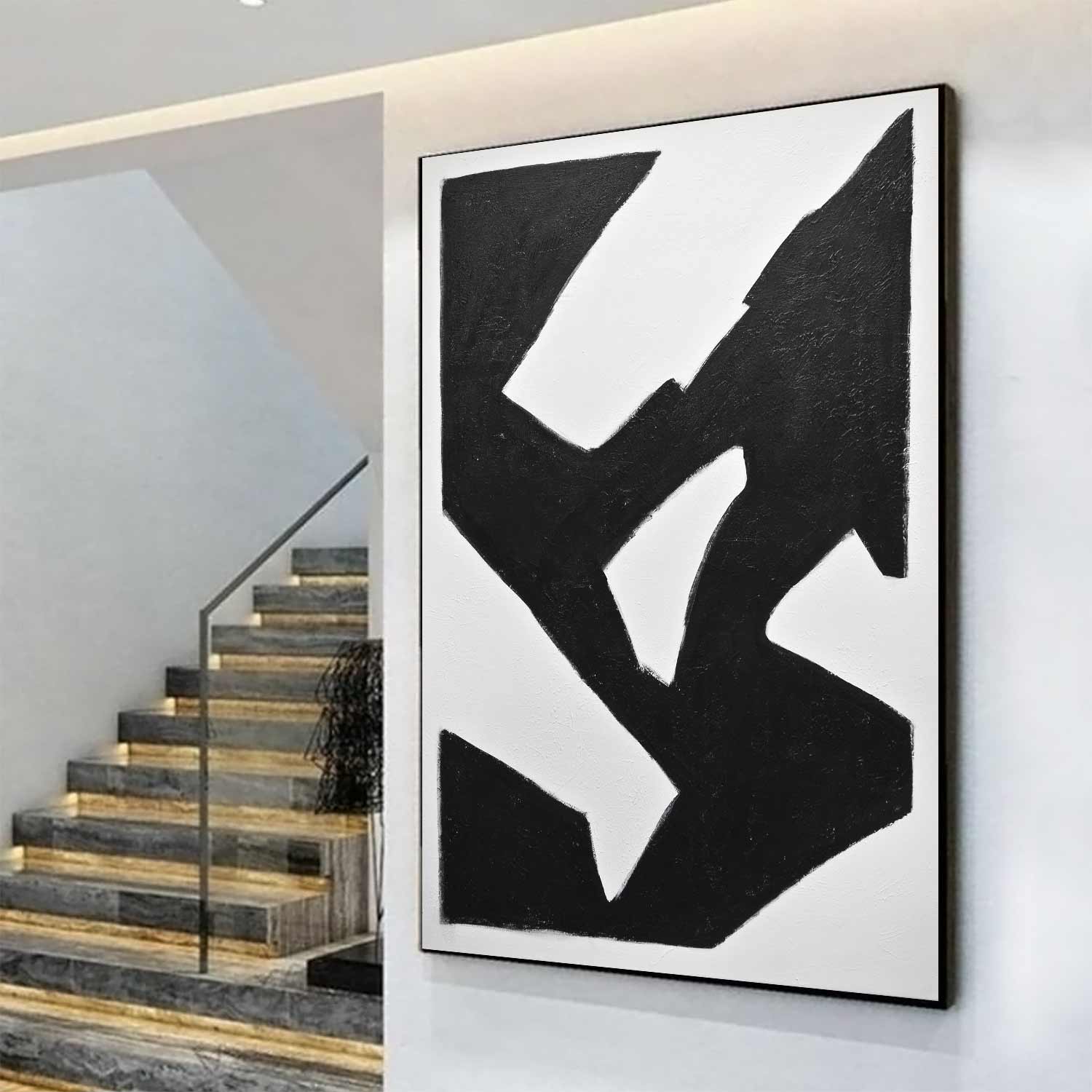 Mid Century Black White Abstract Painting "Elevate"