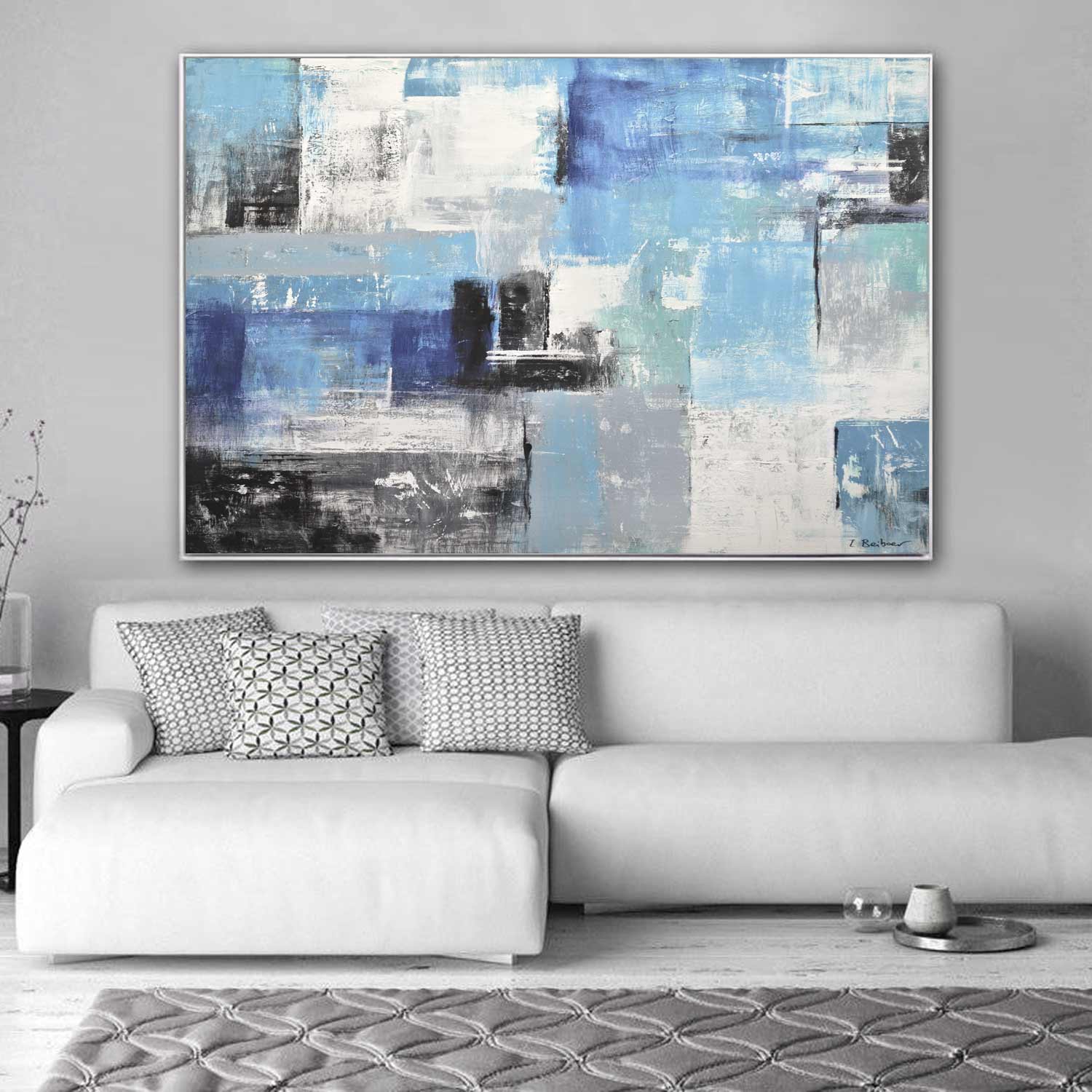 Geometric Abstract Blue Framed Art "Blue Zone"