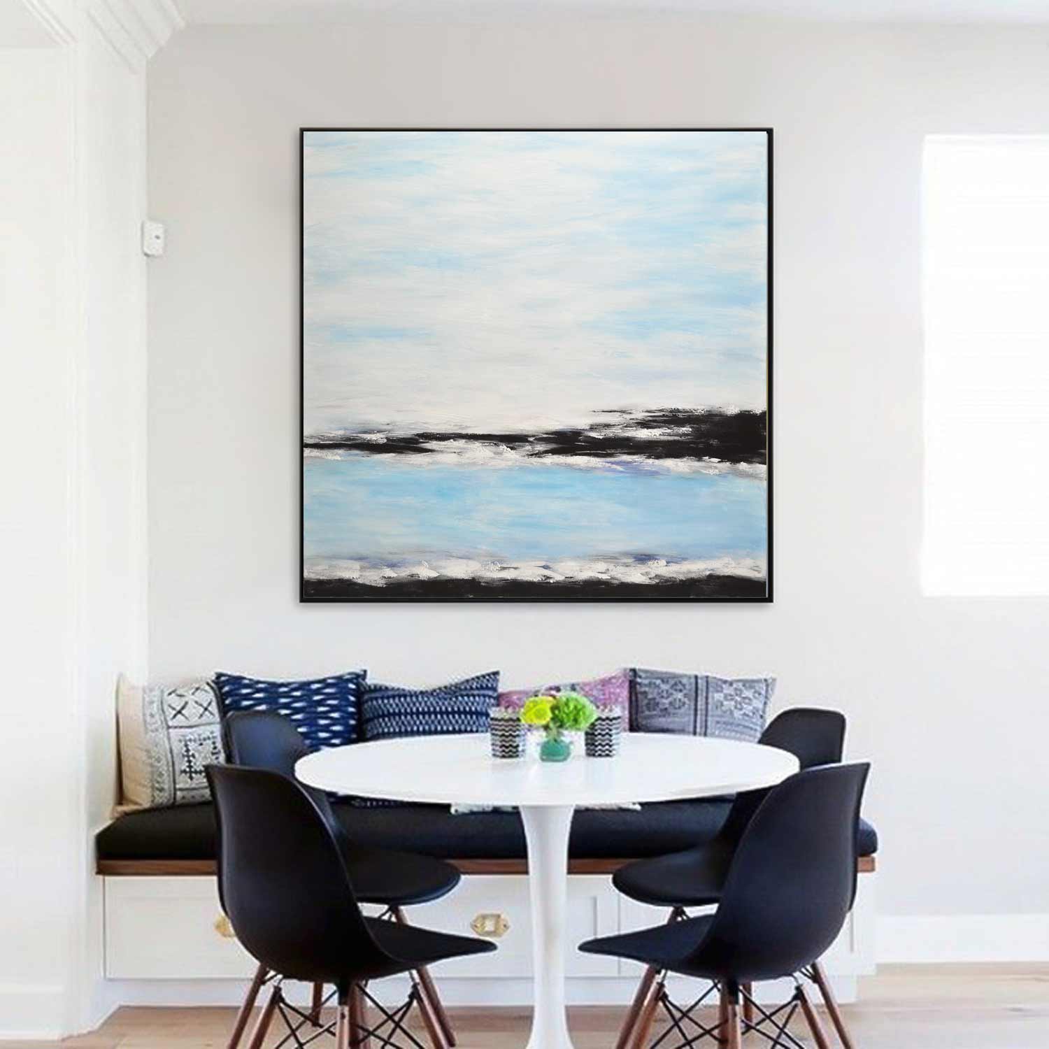 Blue White Ocean Beach Impressionist Large Painting "Timeless Waters"