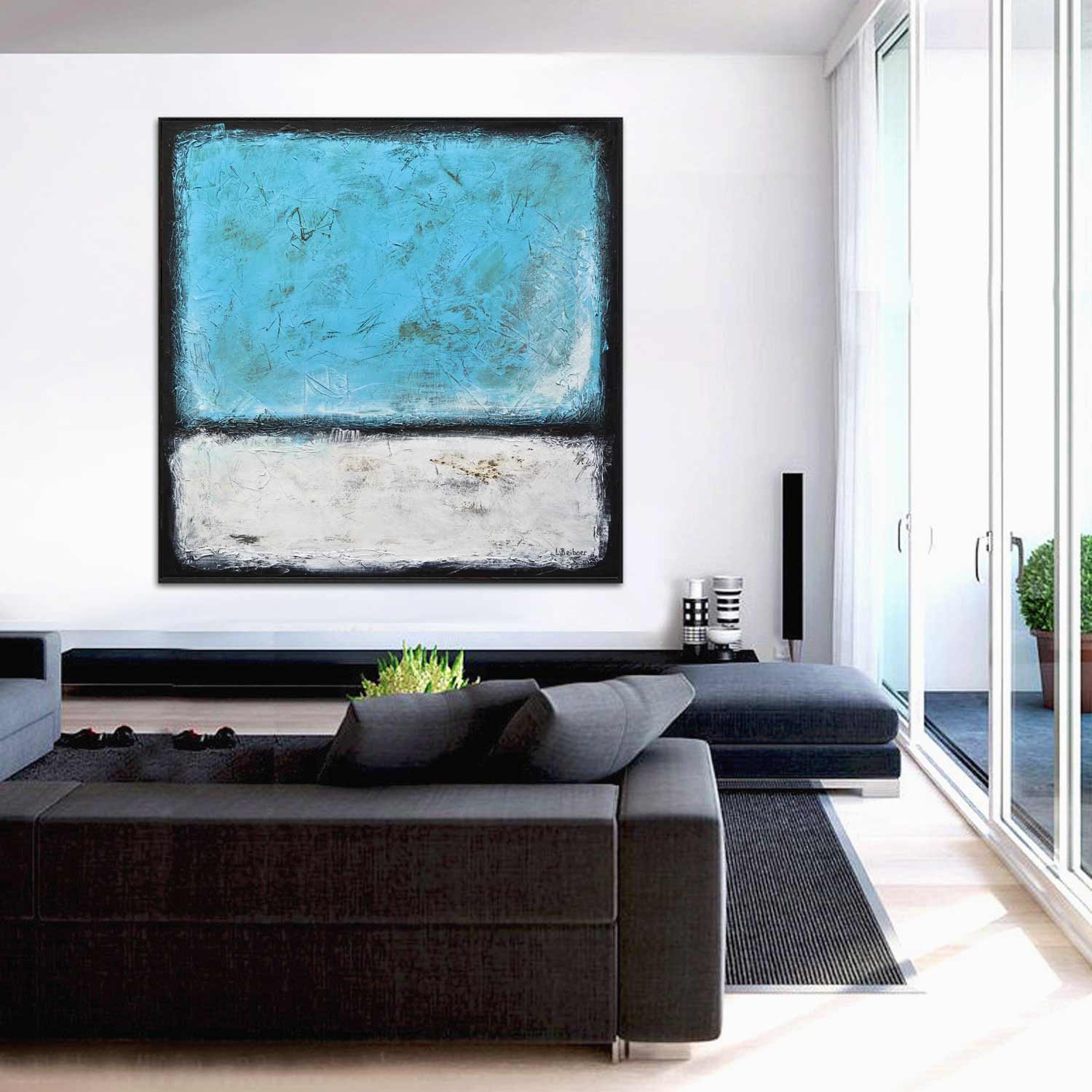 White Blue Rothko Style Abstract "Decode"