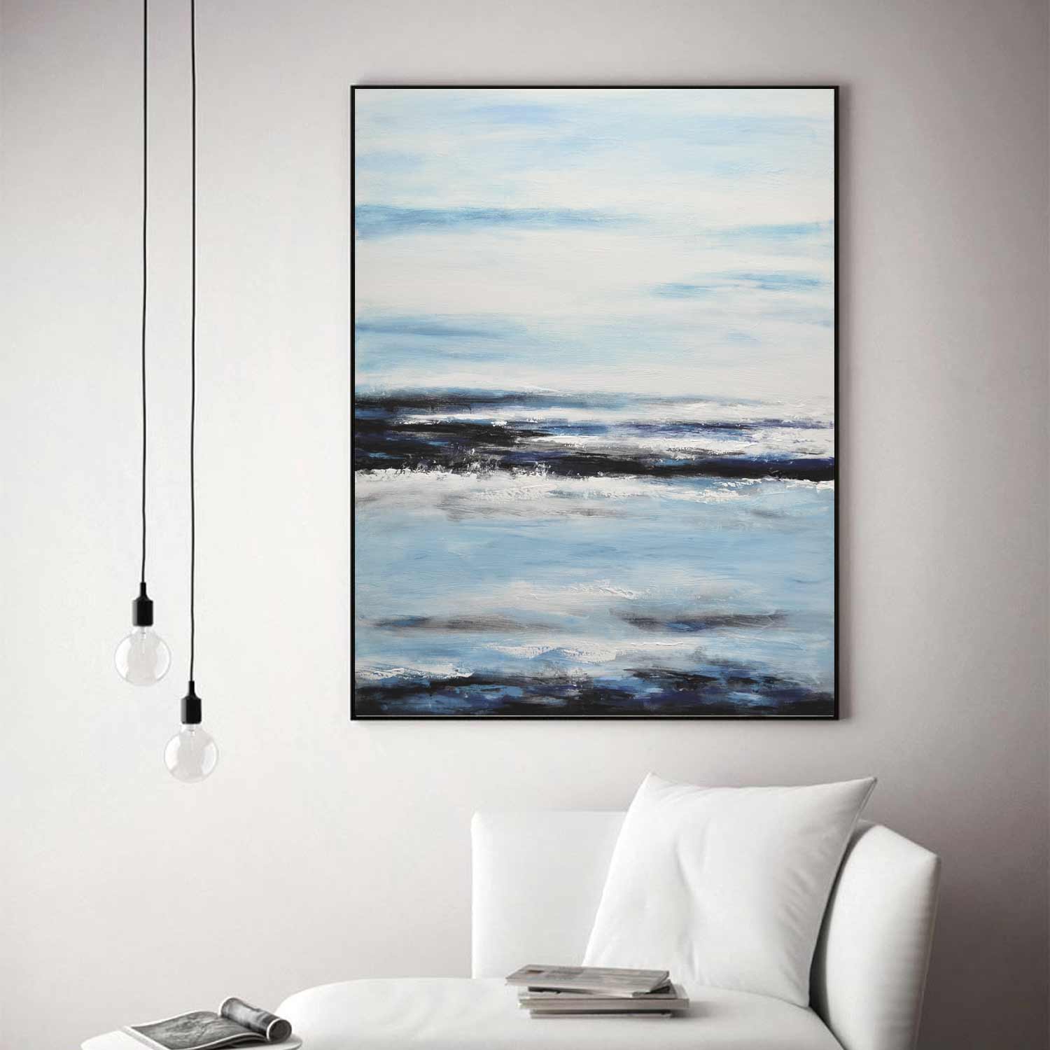 Blue White Impressionistic Painting "October Sun"