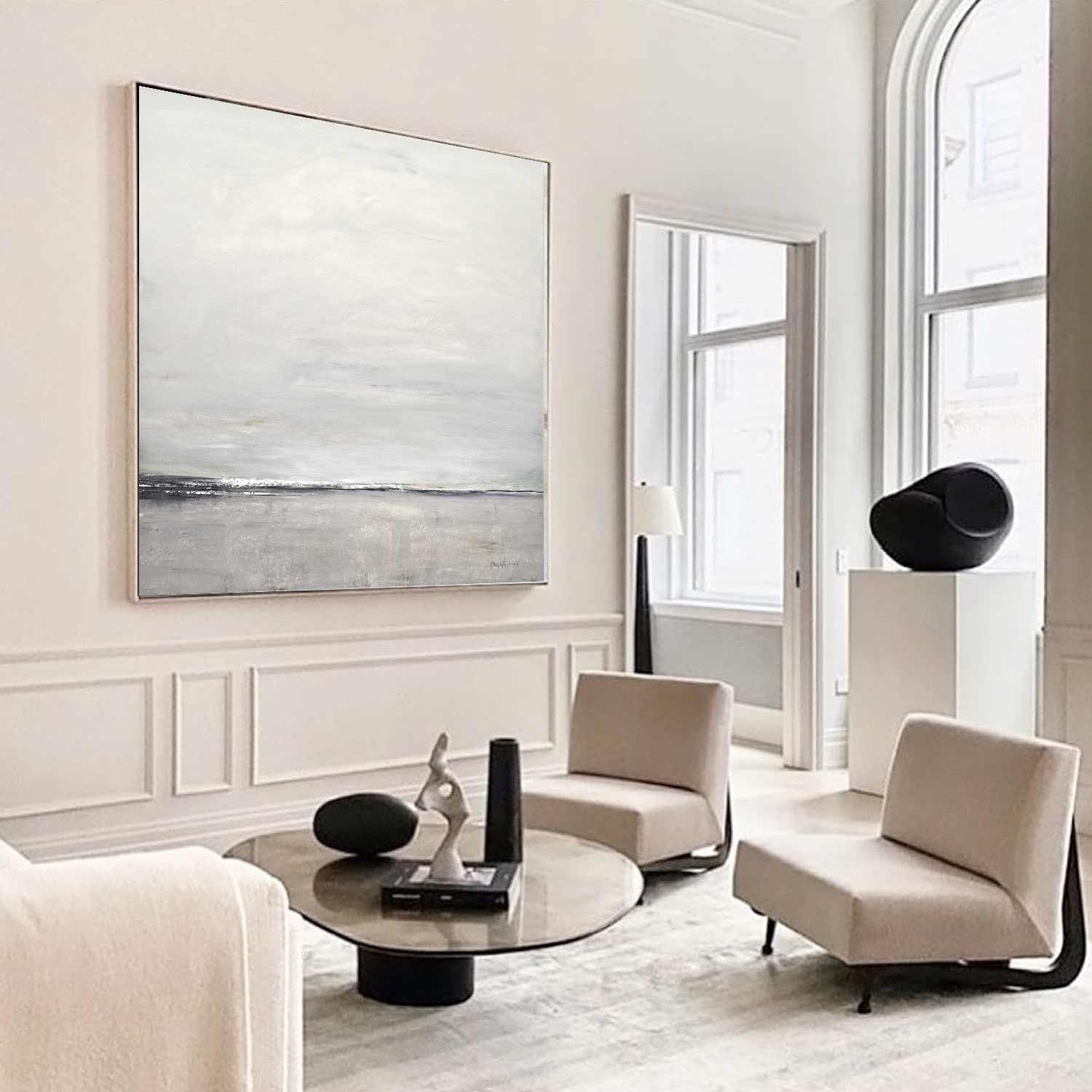 Greige Oil Painting Beautiful Abstract Art "Subtle Distance"
