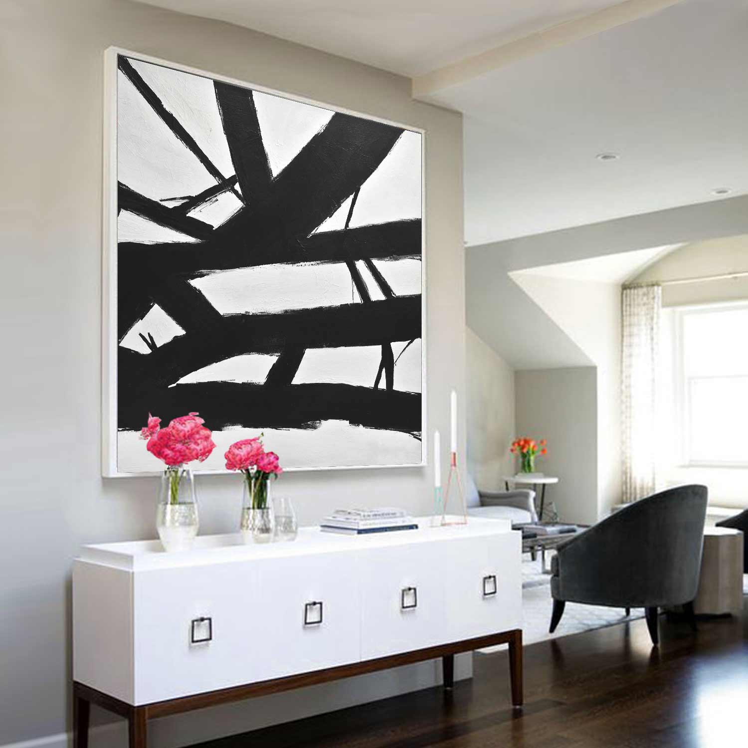 Black White Abstract Kline Art "Crossing The Line"