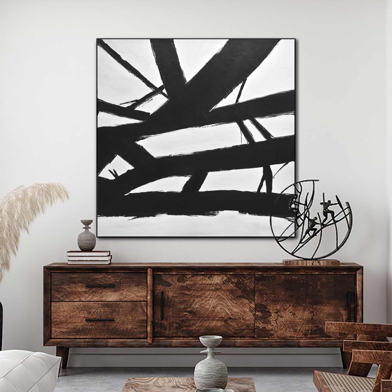 Black White Abstract Kline Art "Crossing The Line"