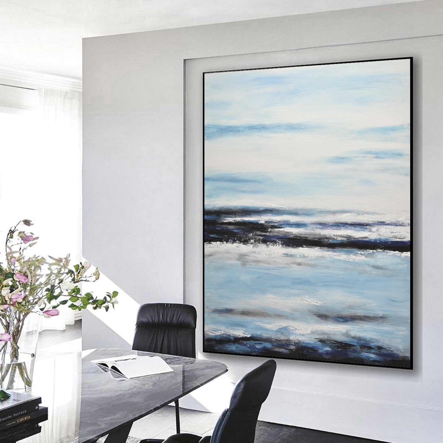 Blue White Impressionistic Painting "October Sun"