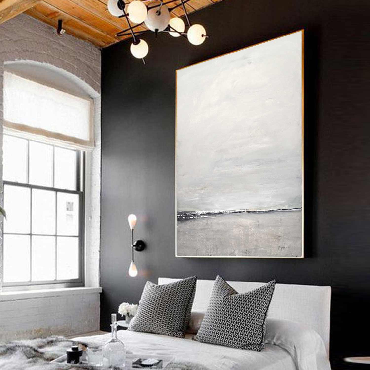 Hand Painted Vertical Clean Quiet Wall Art "Subtle Distance"