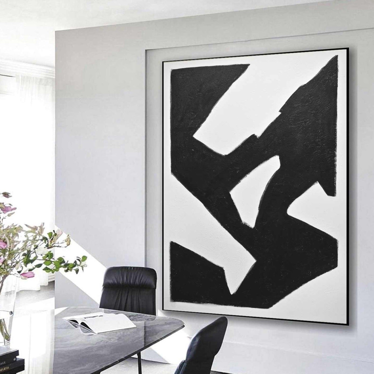 Mid Century Black White Abstract Painting "Elevate"