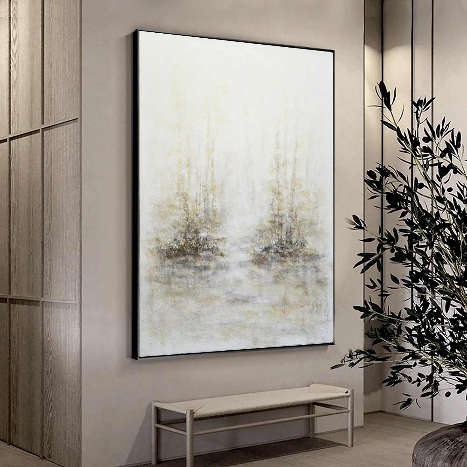 Vertical Light Large Trees Painting "4 Seasons"