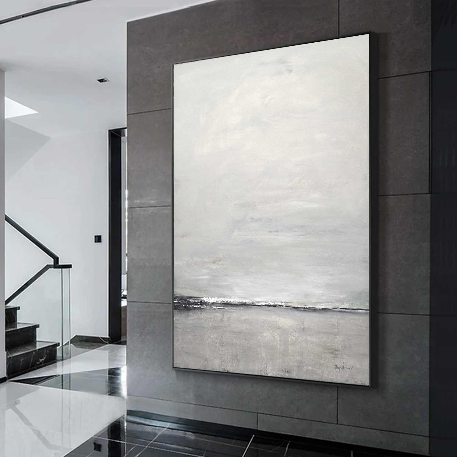 Hand Painted Vertical Clean Quiet Wall Art "Subtle Distance"