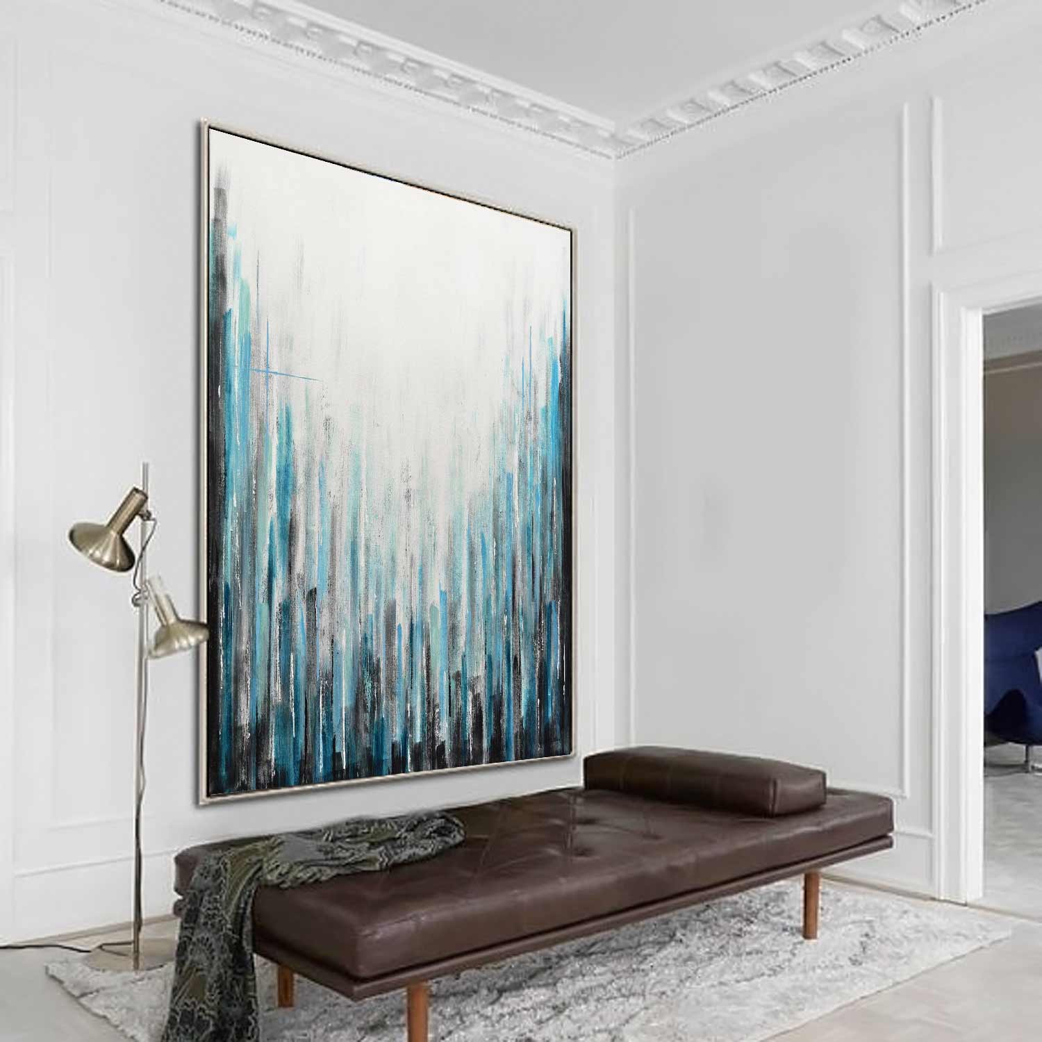 Modern Geometric Stripes Painting "Into the Mist"