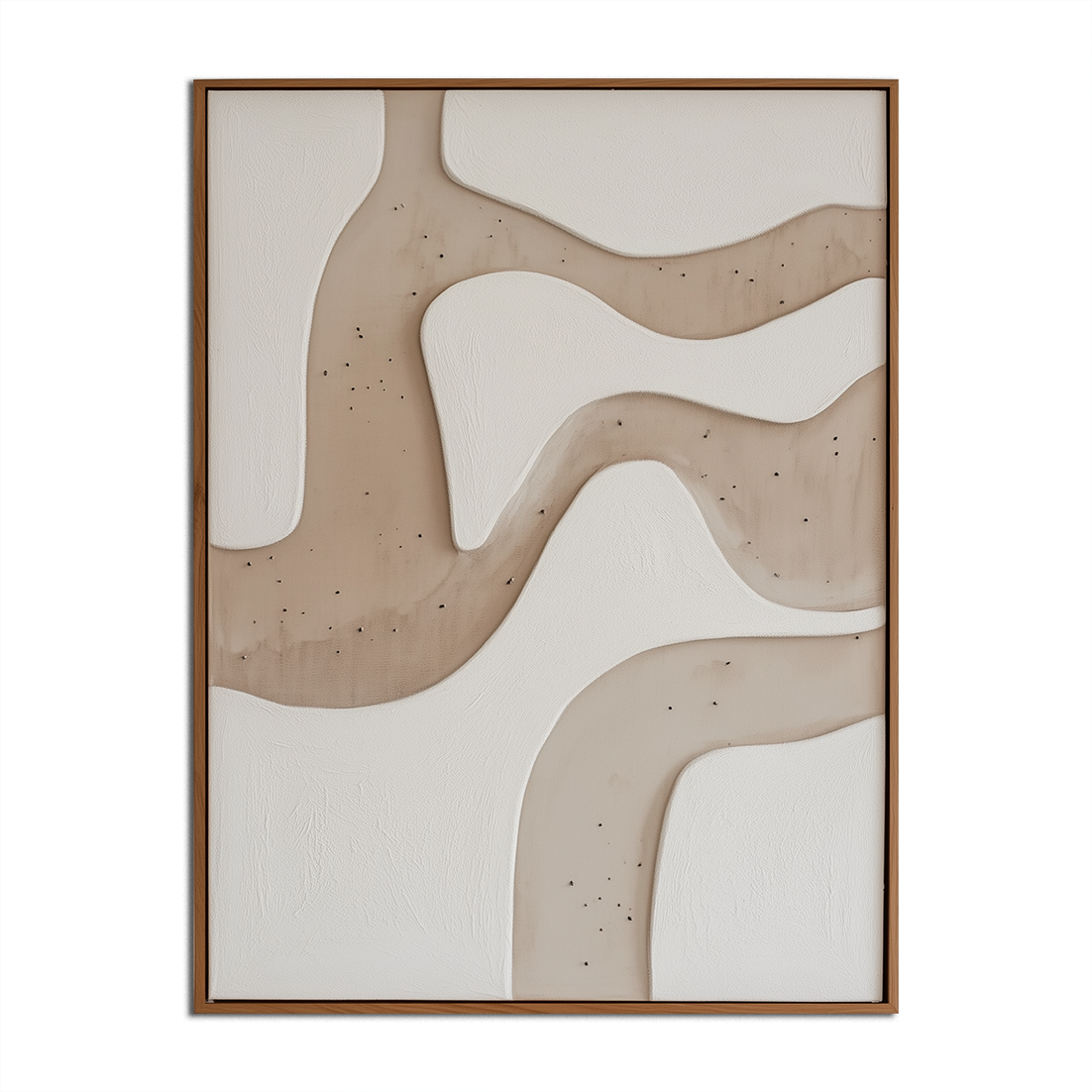 Abstract minimalist painting with textured flowing lines in beige and white