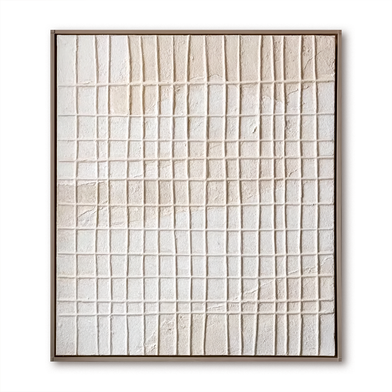 Minimalist abstract painting with textured white grid pattern, modern wall art