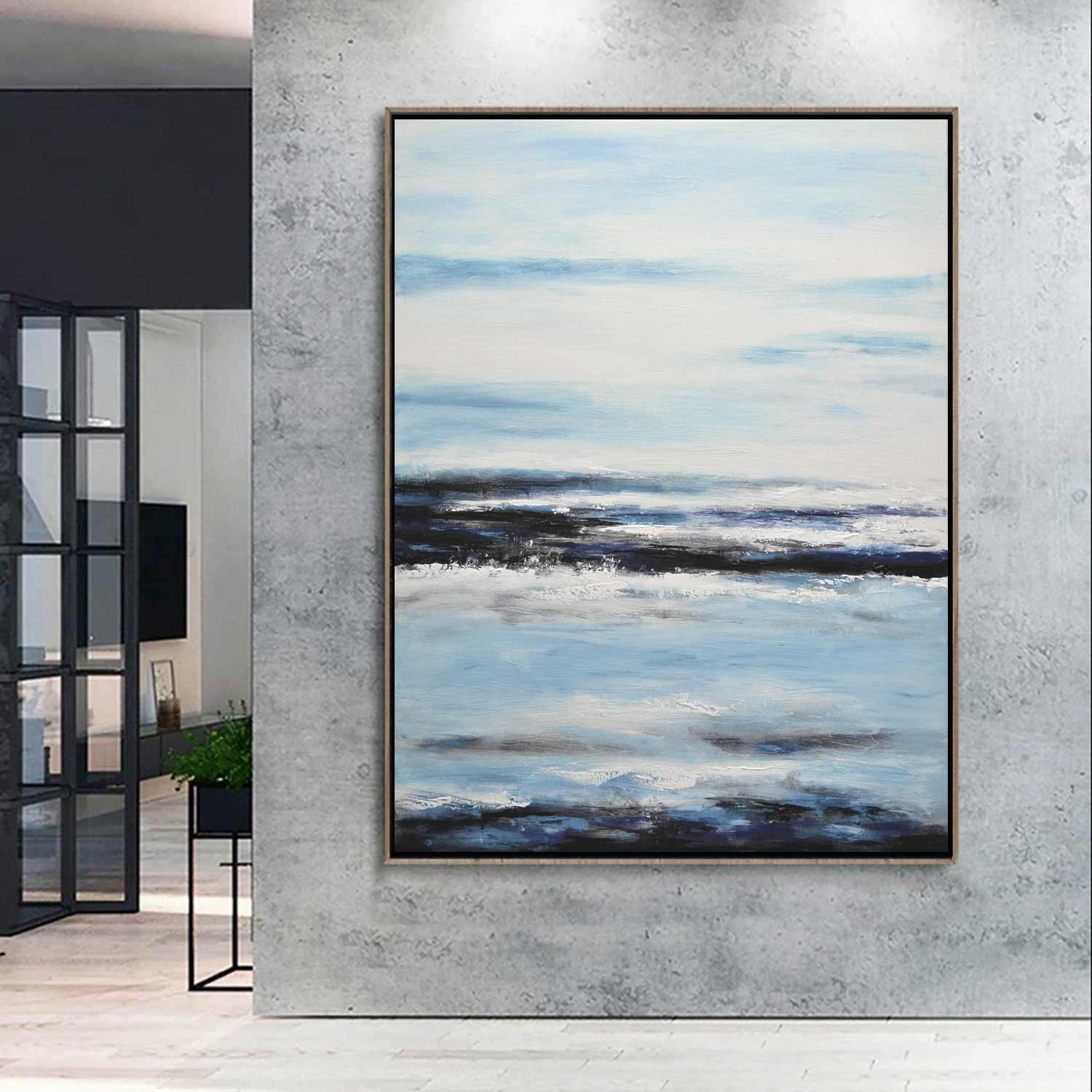 Blue White Impressionistic Painting "October Sun"