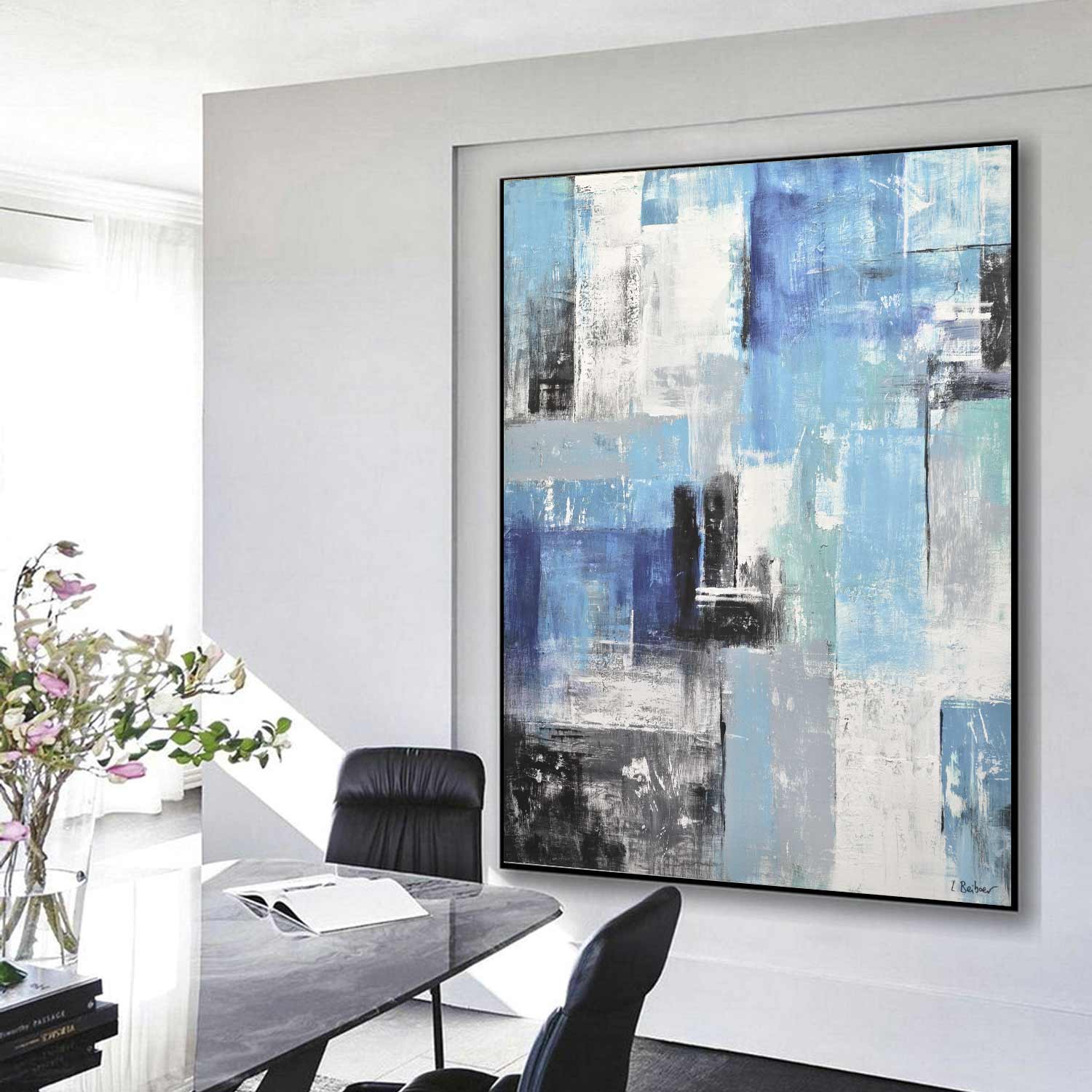 Blue Blocks Abstract Artisan Geometric Decor "Blue Zone"