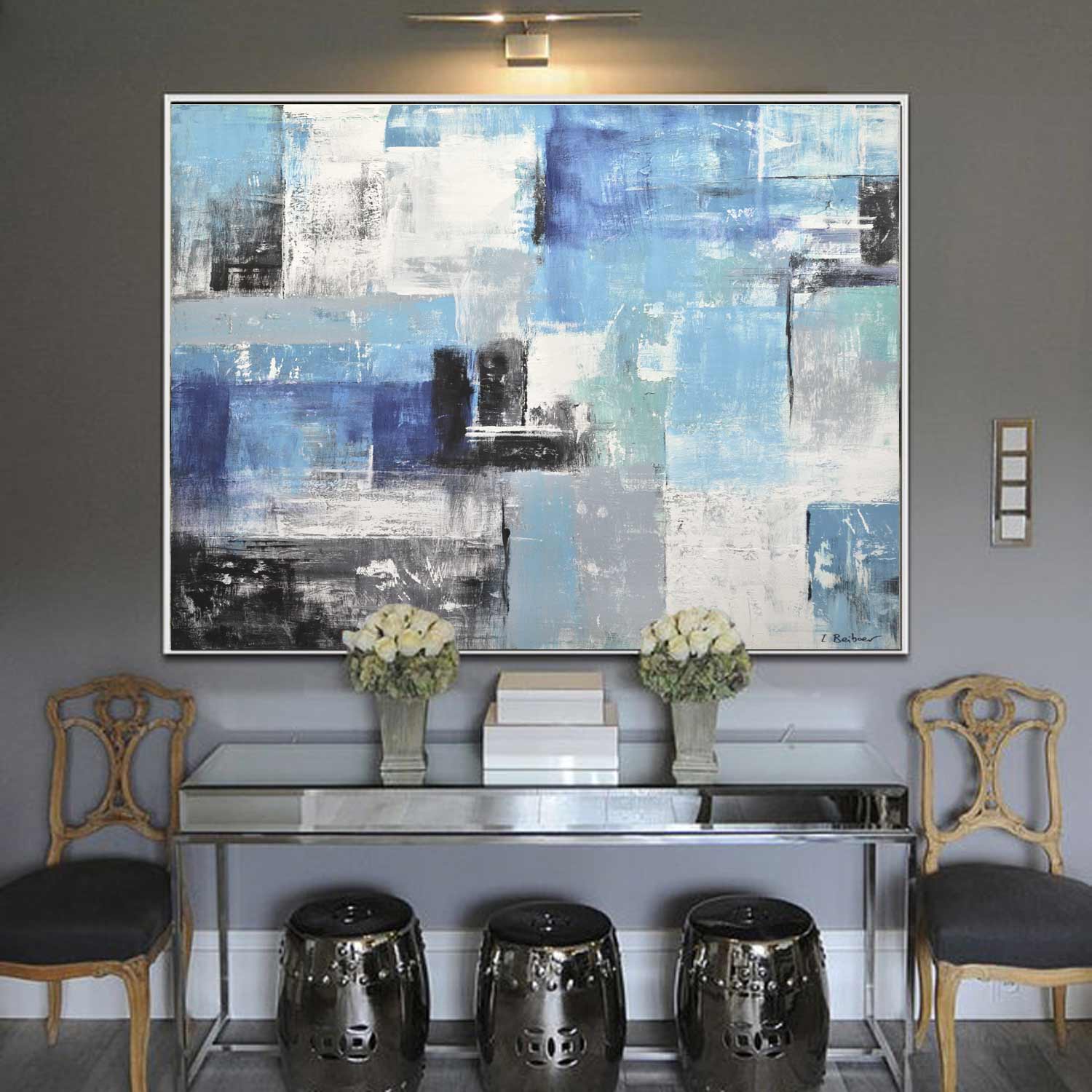 Geometric Abstract Blue Framed Art "Blue Zone"