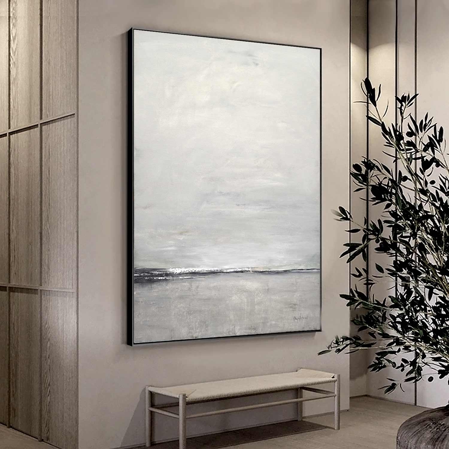 Hand Painted Vertical Clean Quiet Wall Art "Subtle Distance"