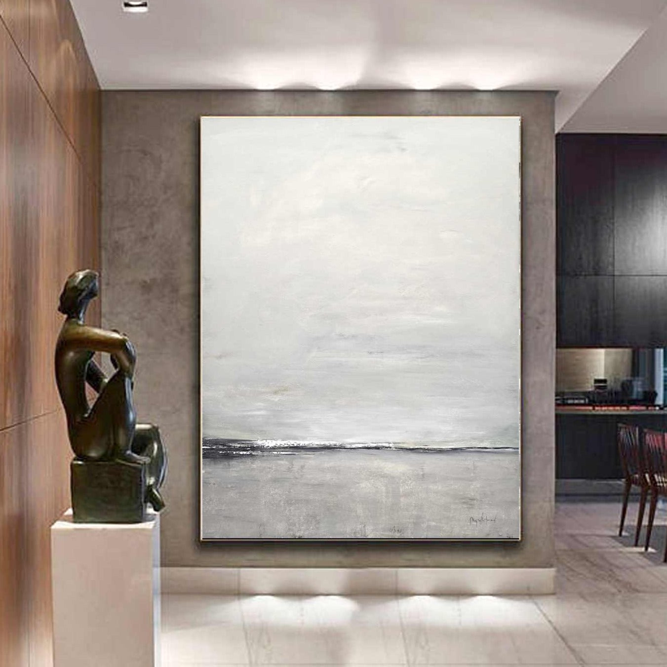 Hand Painted Vertical Clean Quiet Wall Art "Subtle Distance"