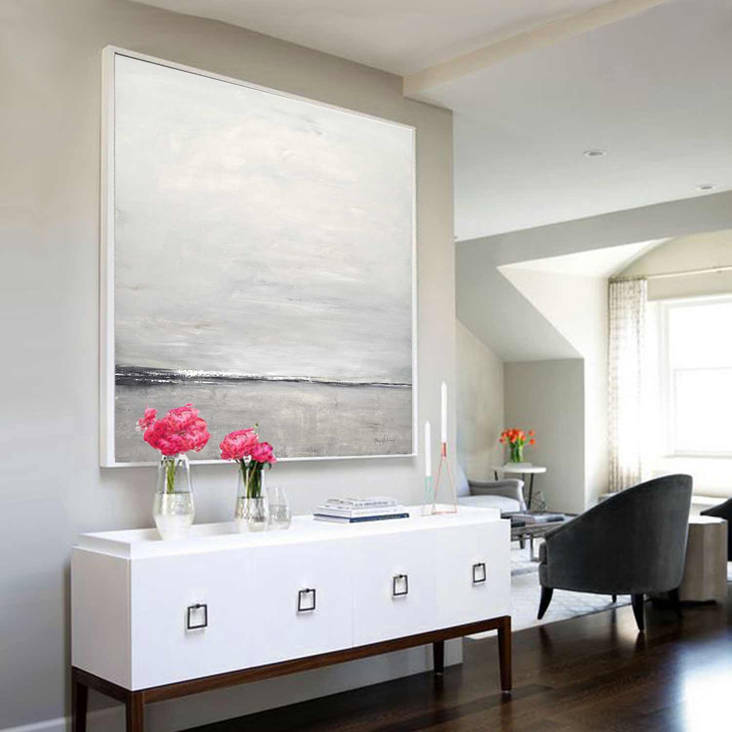 Greige Oil Painting Beautiful Abstract Art "Subtle Distance"
