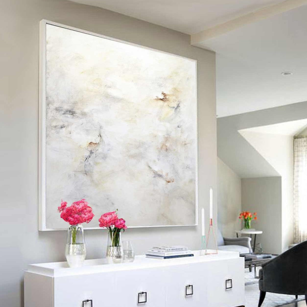 Uncluttered Minimal Neutrals Abstract Painting Beige "Come Around"