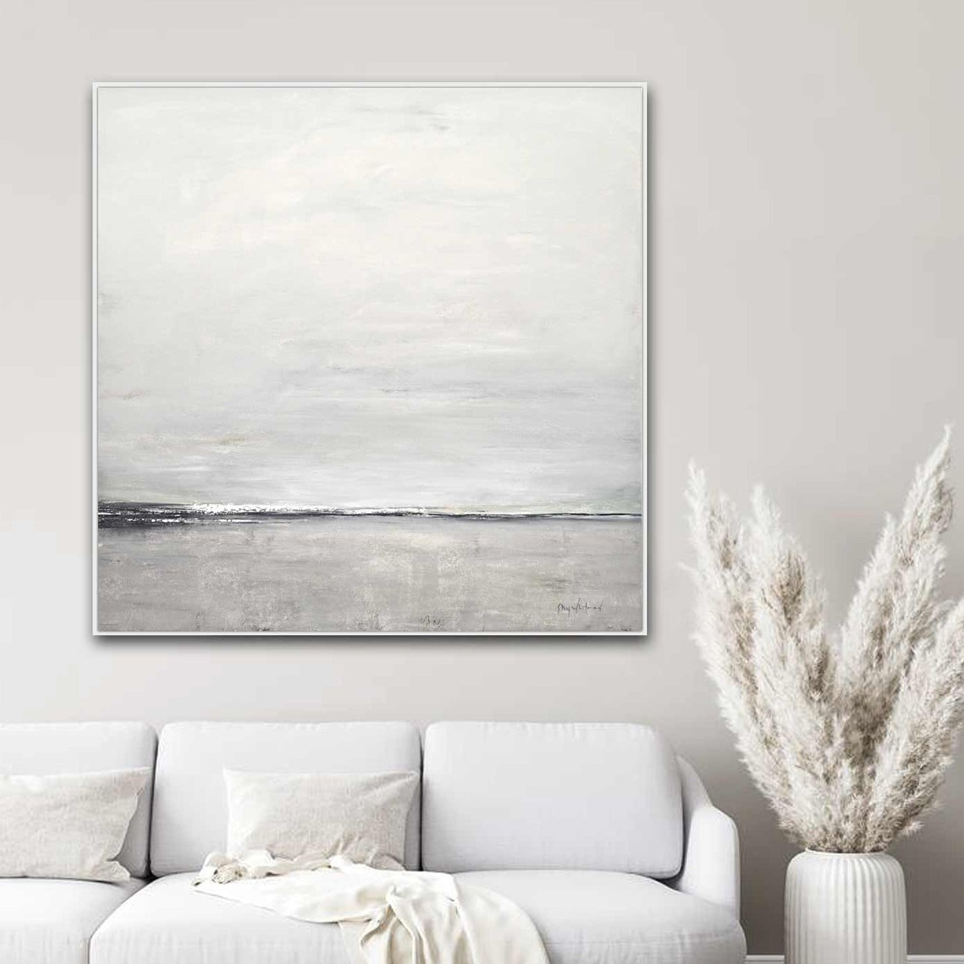Greige Oil Painting Beautiful Abstract Art "Subtle Distance"