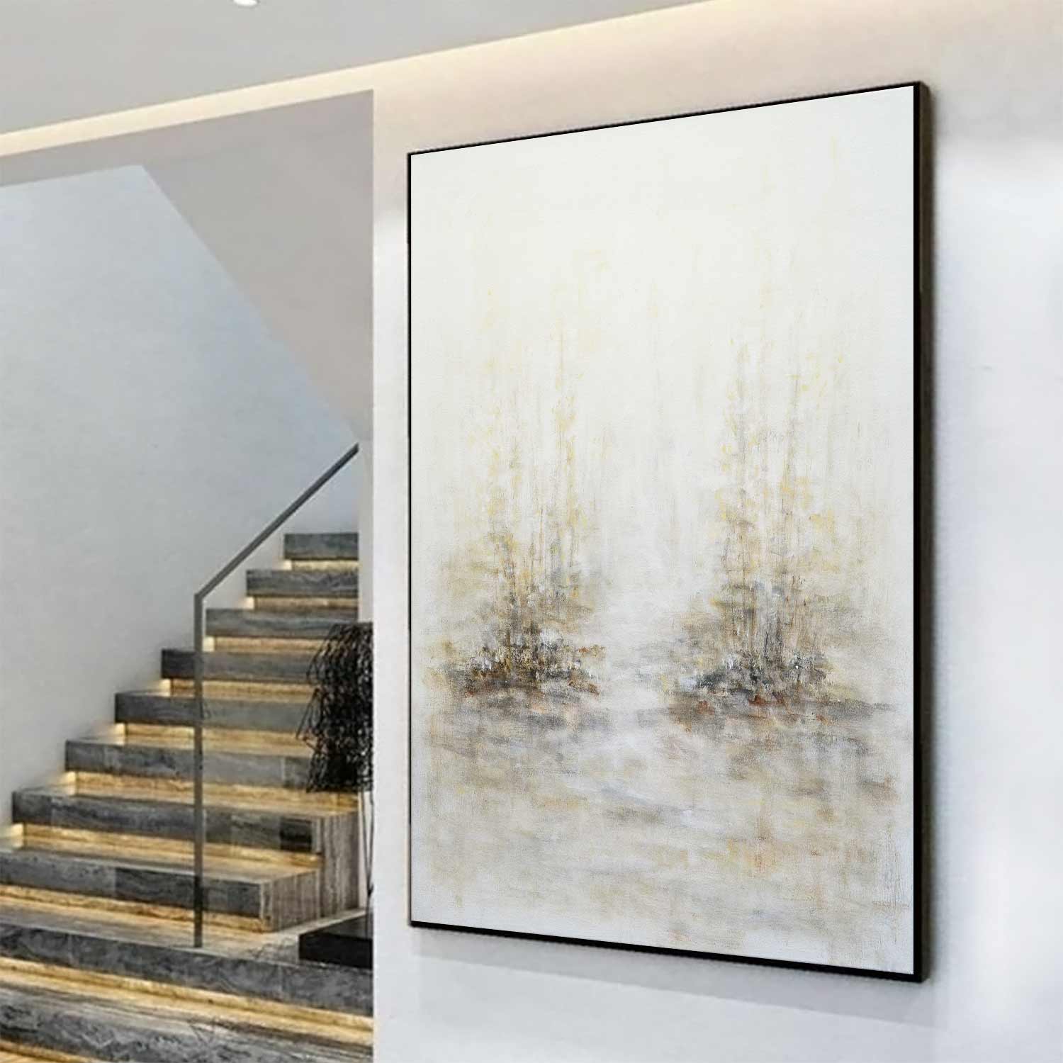 Vertical Light Large Trees Painting "4 Seasons"