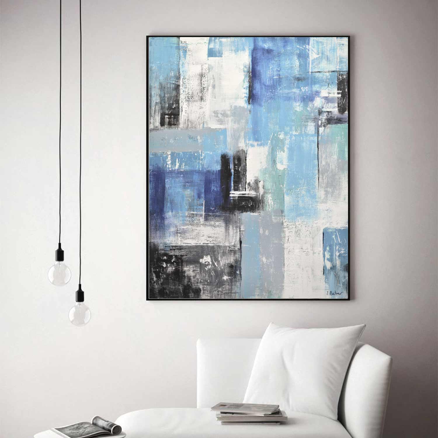 Blue Blocks Abstract Artisan Geometric Decor "Blue Zone"