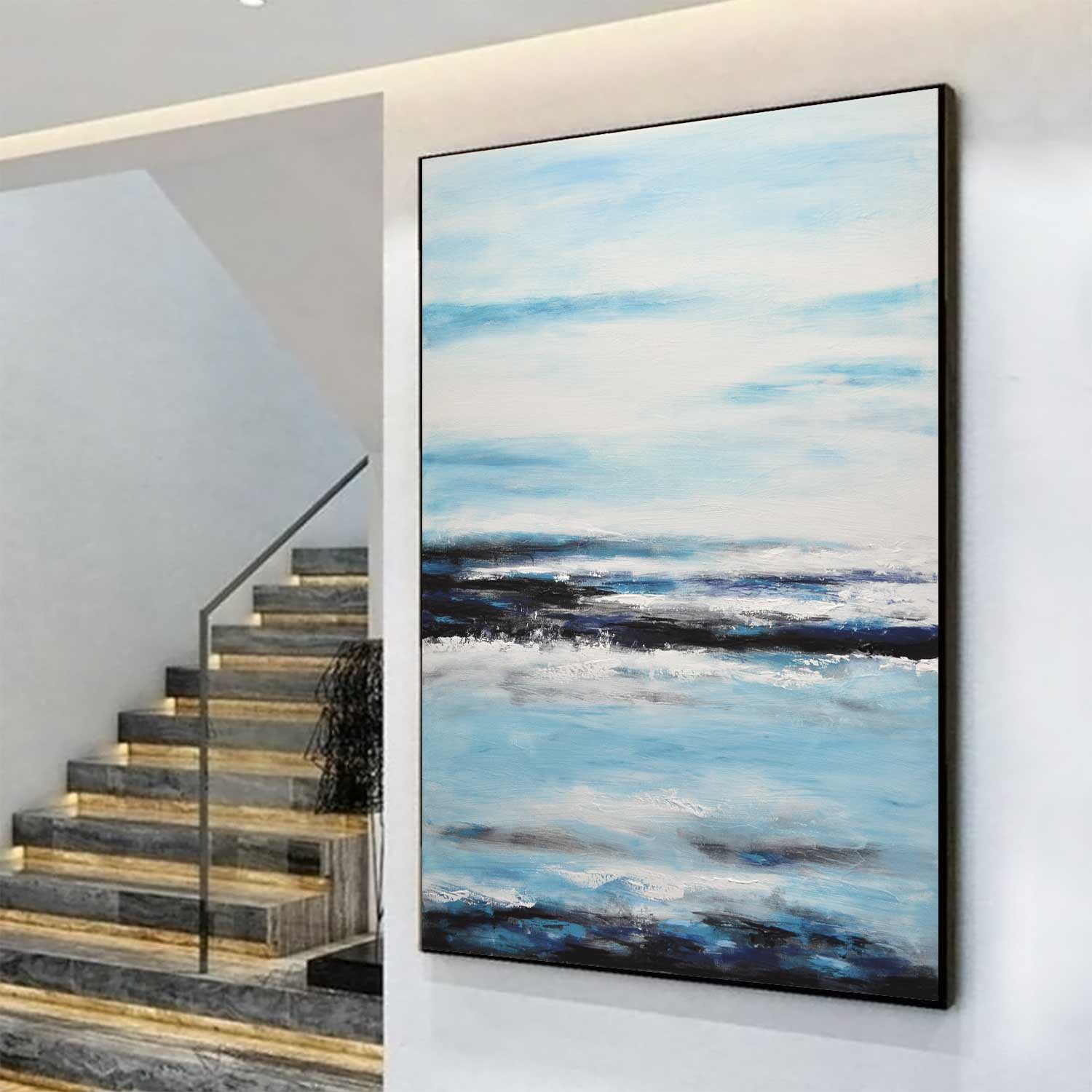 Blue White Impressionistic Painting "October Sun"
