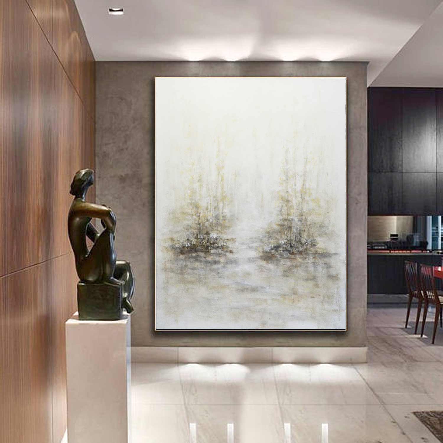 Vertical Light Large Trees Painting "4 Seasons"