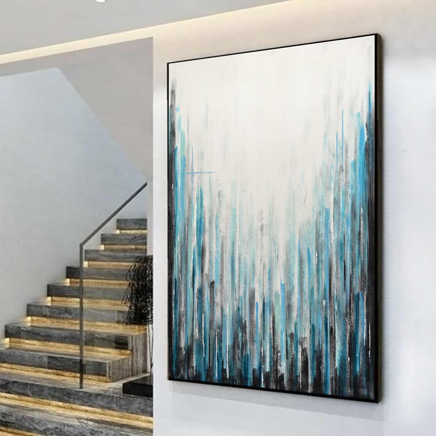 Modern Geometric Stripes Painting "Into the Mist"