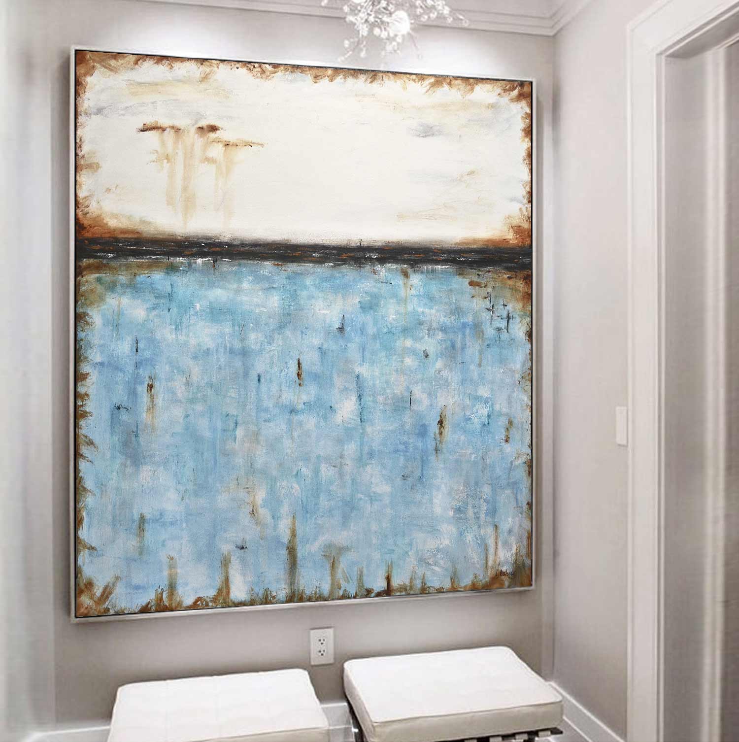 Large Blue Square Abstract Nordic Painting Rothko "Live Forever"