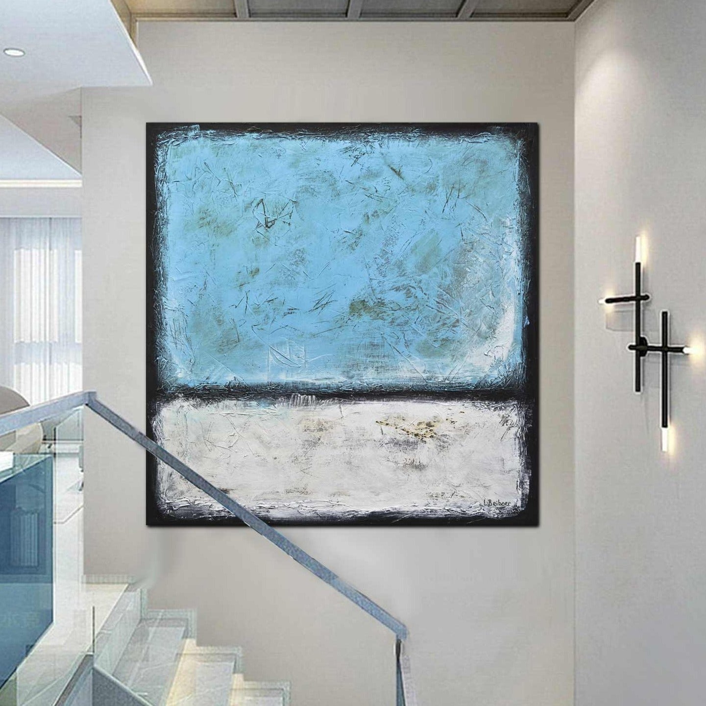 White Blue Rothko Style Abstract "Decode"
